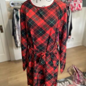 SHEIN Red and Black Plaid Long Sleeve Dress